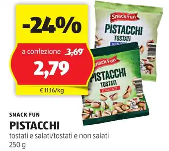 ALDI SNACK FUN PISTACCHI tostati e salati/tostati e non salati 250 g offerta