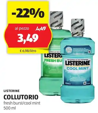 ALDI LISTERINE COLLUTORIO fresh burst/cool mint 500 ml offerta