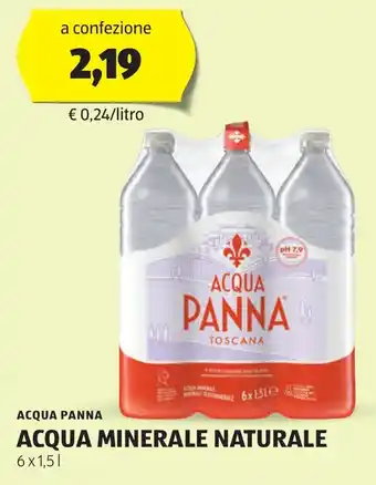 ALDI ACQUA PANNA ACQUA MINERALE NATURALE 6 x 1,5 l offerta