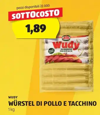 ALDI Wudy WÜRSTEL DI POLLO E TACCHINO 1 kg offerta