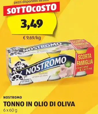 ALDI NOSTROMO TONNO IN OLIO DI OLIVA 6 x 60 g offerta