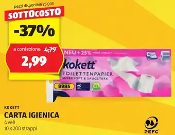 ALDI KOKETT CARTA IGIENICA 4 veli 10 x 200 strappi offerta