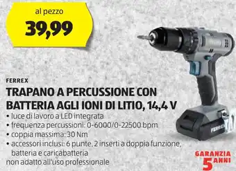 FERREX TRAPANO A PERCUSSIONE CON BATTERIA AGLI IONI DI LITIO, 14,4 V