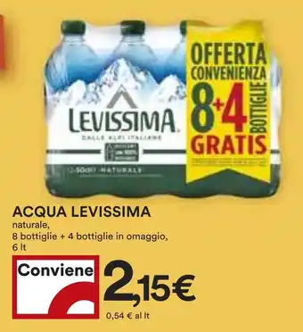 Coop ACQUA LEVISSIMA naturale, 8 bottiglie + 4 bottiglie in omaggio, 6 It offerta