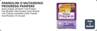 Coop PANNOLINI O MUTANDINO PROGRESSI PAMPERS offerta