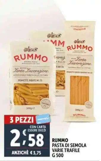 Deco Supermercati RUMMO PASTA DI SEMOLA VARIE TRAFILE G 500 offerta