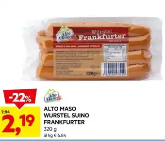 DPiù ALTO MASO WURSTEL SUINO FRANKFURTER 320 g offerta