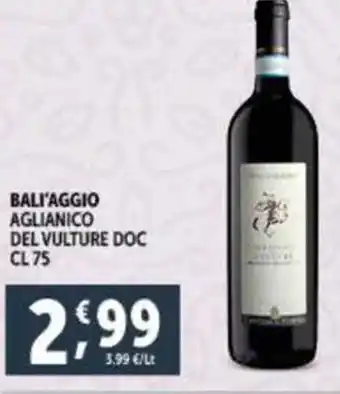 Deco Supermercati BALI'AGGIO AGLIANICO DEL VULTURE DOC CL 75 offerta