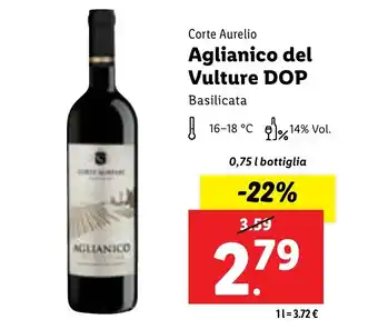 Lidl Corte Aurelio Aglianico del Vulture DOP 0,75 l bottiglia offerta