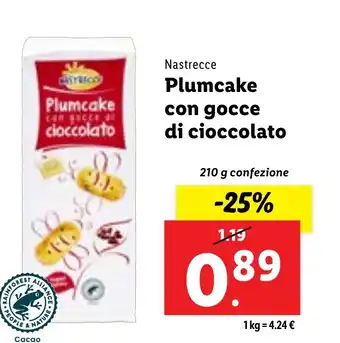 Lidl Nastrecce Plumcake con gocce di cioccolato 210 g confezione offerta