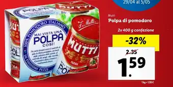 Lidl Mutti Polpa di pomodoro 2x 400 g confezione offerta