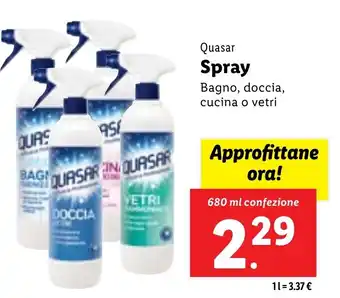 Lidl Quasar Spray Bagno, doccia, cucina o vetri 680 ml confezione offerta