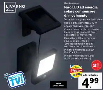 Lidl LIVARNO home Faro LED ad energia solare con sensore di movimento offerta