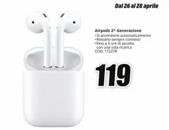 MediaWorld Airpods 2^ Generazione offerta