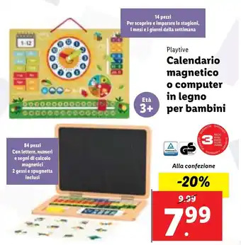 Lidl Playtive Calendario magnetico o computer in legno per bambini offerta