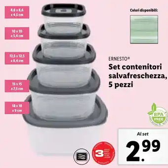 Lidl ERNESTO Set contenitori salvafreschezza, 5 pezzi offerta