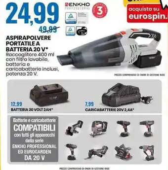 Eurospin ASPIRAPOLVERE PORTATILE A BATTERIA 20 V offerta