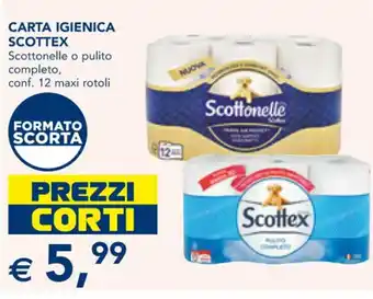 Esselunga CARTA IGIENICA SCOTTEX Scottonelle o pulito completo, conf. 12 maxi rotoli offerta