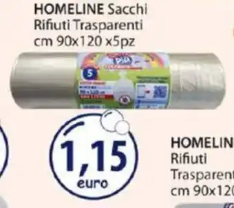 Acqua & Sapone HOMELINE Sacchi Rifiuti Trasparenti cm 90x120x5pz offerta