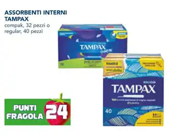 Esselunga ASSORBENTI INTERNI TAMPAX compak, 32 pezzi o regular, 40 pezzi offerta