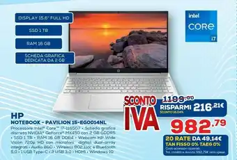 Euronics Pavilion 15-eg0014nl computer portatile 39,6 cm (15.6") full hd intel® core™ i7 di undicesima generazione 16 gb ddr4-sdram 10 offerta