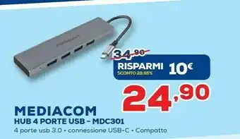 Euronics Hub 4 porte usb mdc301 offerta