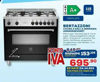 Euronics Americana amn905gevsnet piano cottura gas a+ nero cucina offerta
