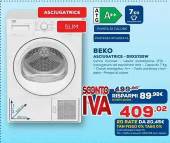 Euronics Drxs722w libera installazione caricamento frontale bianco 7 kg a++ offerta