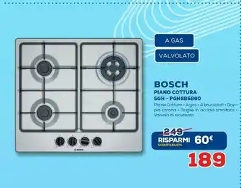 Euronics Serie 4 pgh6b5b60 piano cottura nero, acciaio inossidabile da incasso gas 4 fornello(i) offerta