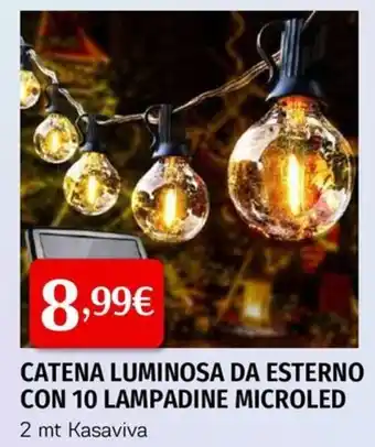 MEGA CATENA LUMINOSA DA ESTERNO CON 10 LAMPADINE MICROLED 2 mt Kasaviva offerta