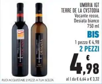 Conad UMBRIA IGT TERRE DE LA CVSTODIA Vocante rosso, Desiata bianco 750 ml offerta