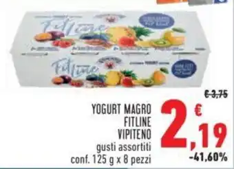 Conad YOGURT MAGRO FITLINE VIPITENO gusti assortiti conf. 125 g x 8 pezzi offerta