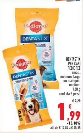 Conad DENTASTIX PER CANI PEDIGREE small, medium, large 128 g conf. da 5 pezzi offerta