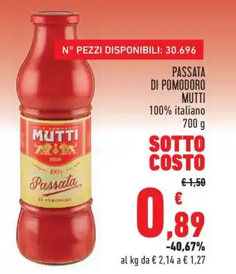 Conad City PASSATA DI POMODORO MUTTI 100% italiano 700 g offerta