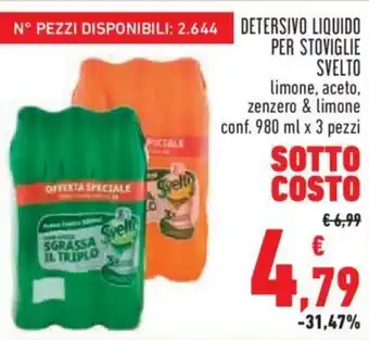 Conad City DETERSIVO LIQUIDO PER STOVIGLIE SVELTO limone, aceto, zenzero & Limone conf. 980 ml x 3 pezzi offerta