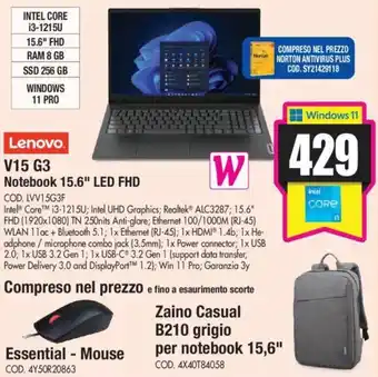 Wellcome Lenovo V15 G3 Notebook 15.6" LED FHD offerta