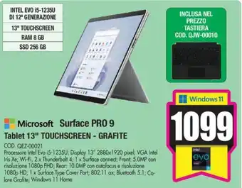 Wellcome Microsoft Surface PRO 9 Tablet 13" TOUCHSCREEN - GRAFITE offerta