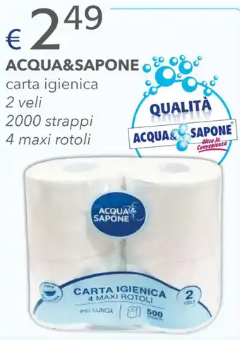 Acqua & Sapone ACQUA&SAPONE O carta igienica 2 veli 2000 strappi 4 maxi rotoli offerta