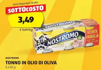 ALDI NOSTROMO TONNO IN OLIO DI OLIVA 6 x 60 g offerta