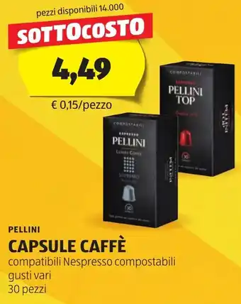 ALDI PELLINI CAPSULE CAFFÈ compatibili Nespresso compostabili gusti vari 30 pezzi offerta