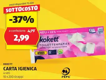 ALDI KOKETT CARTA IGIENICA 4 veli 10 x 200 strappi offerta