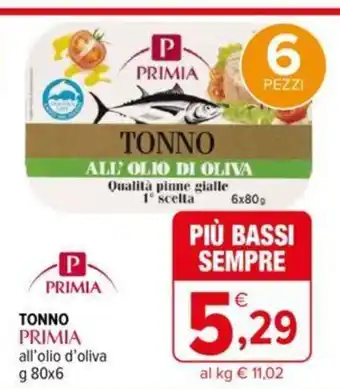 Iperal TONNO PRIMIA all'olio d'oliva g 80x6 offerta