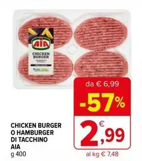 Iperal CHICKEN BURGER O HAMBURGER DI TACCHINO AIA g 400 offerta