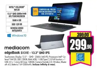 Wellcome mediacom edgeBook S131E-13.3" QHD IPS offerta