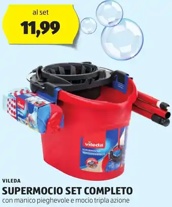 ALDI VILEDA SUPERMOCIO SET COMPLETO con manico pieghevole e mocio tripla azione offerta