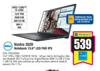 Wellcome DELL Vostro 3520 Notebook 15.6" LED FHD IPS offerta