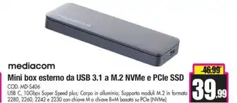 Wellcome mediacom Mini box esterno da USB 3.1 a M.2 NVMe e PCIe SSD offerta