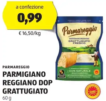 ALDI PARMAREGGIO PARMIGIANO REGGIANO DOP GRATTUGIATO 60 g offerta