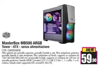 Wellcome COOLER MASTER MasterBox MB500 ARGB Tower - ATX - senza alimentazione offerta