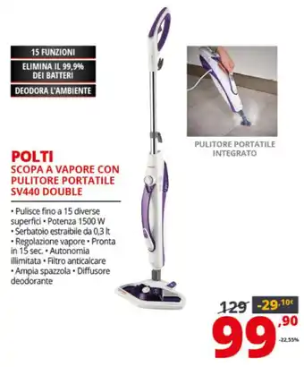 Polti Scopa a Vapore con Pulitore Portatile SV440 Double